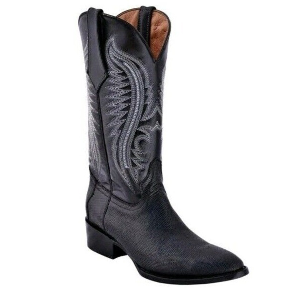 FERRINI BLACK TEJU LIZARD & LEATHER UPPER RND TOE COWBOY BOOTS 1361104 Mens 12 D